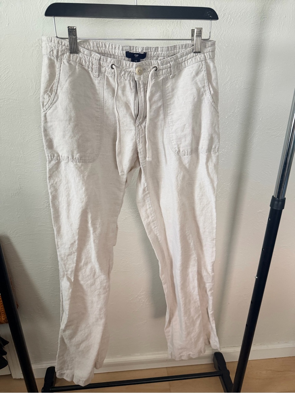 GAP Women's White Linen-Blend Drawstring Pants Size‎ 4